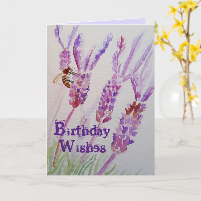 Tarjeta de cumpleaños de flor de lavanda y acuarel (flor amarilla)