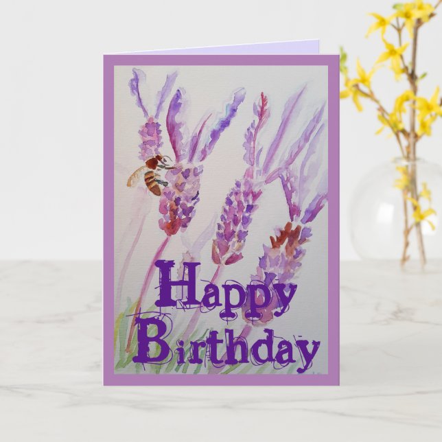 Tarjeta de cumpleaños de flor de lavanda y acuarel (flor amarilla)