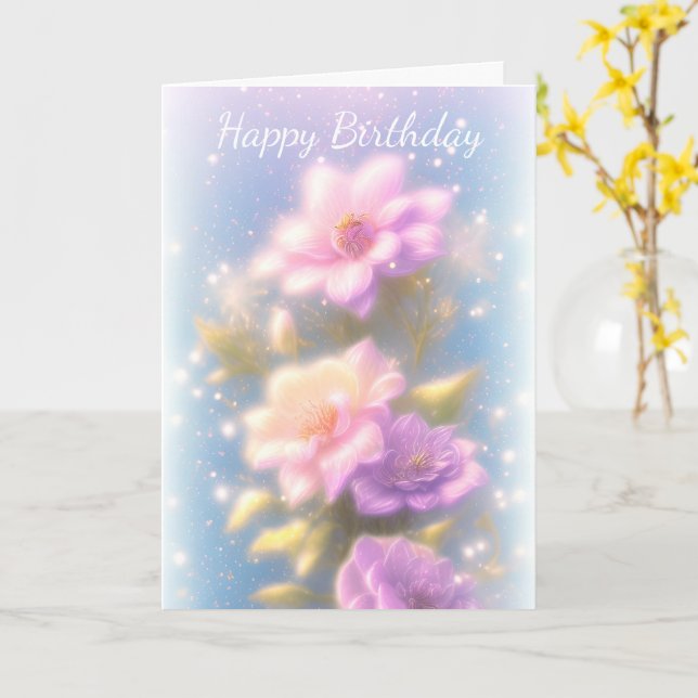 Tarjeta de cumpleaños de flor de lila y rosa (flor amarilla)