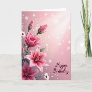 Tarjeta de cumpleaños de flor de lirio rosa