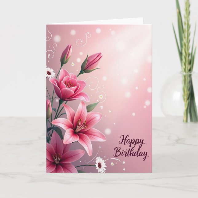 Tarjeta de cumpleaños de flor de lirio rosa (Anverso)