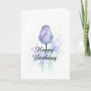 Tarjeta de cumpleaños de flor de loto púrpura acua