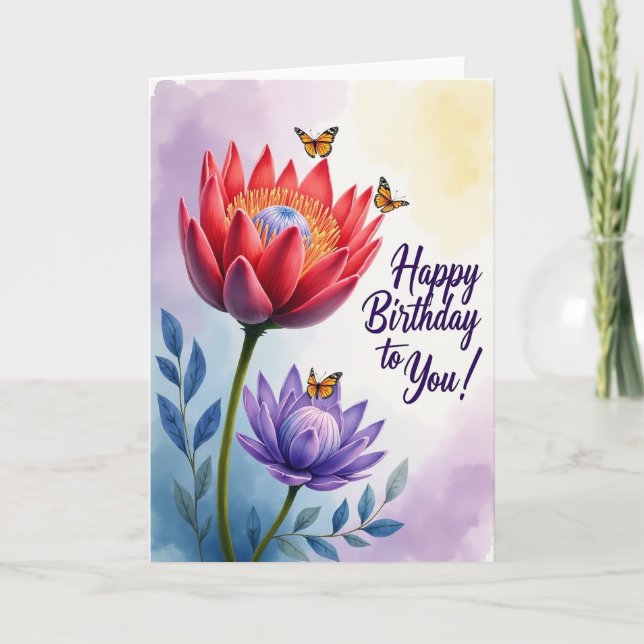 Tarjeta de cumpleaños de flor de mariposa (Anverso)