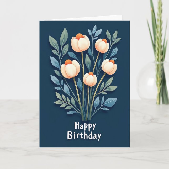 Tarjeta de cumpleaños de flor de naranja cremosa (Anverso)