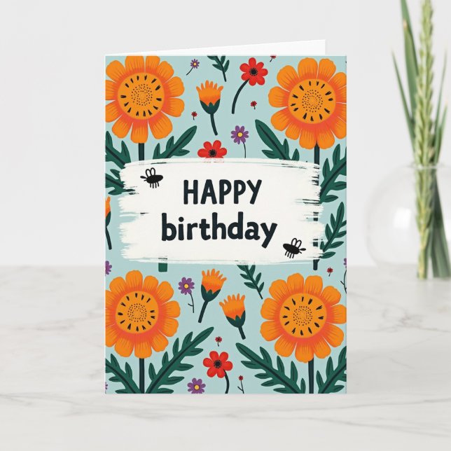 Tarjeta de cumpleaños de Flor de Naranja Festiva (Anverso)