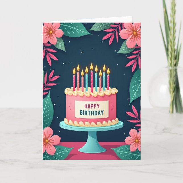 Tarjeta de cumpleaños de flor de pastel rosa (Anverso)