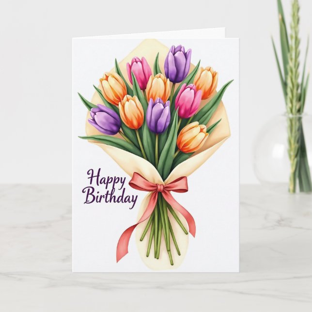 Tarjeta de cumpleaños de flor ilustrada (Anverso)