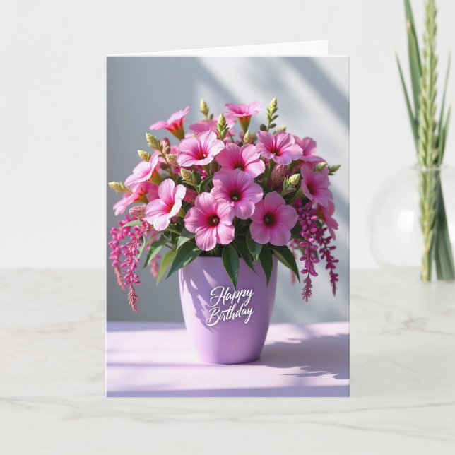 Tarjeta de cumpleaños de flor magenta (Anverso)