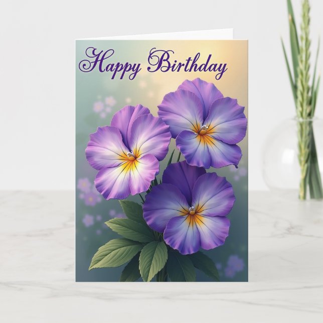 Tarjeta de cumpleaños de Flor Purpúrea Alegre (Anverso)