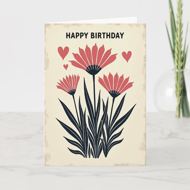 Tarjeta de cumpleaños de flor roja (Anverso)