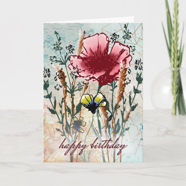 Tarjeta de cumpleaños de flor silvestre de medios  (Anverso)