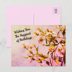 Tarjeta de cumpleaños de flor silvestre rosa