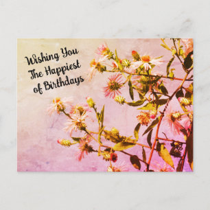 Tarjeta de cumpleaños de flor silvestre rosa con p