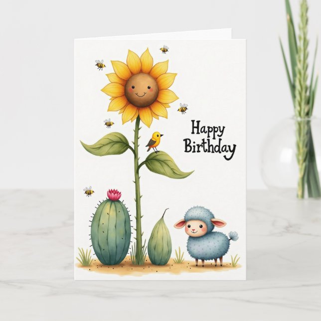Tarjeta de cumpleaños de flor sonriente (Anverso)