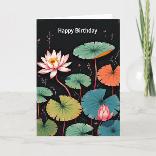 Tarjeta de cumpleaños de flora acuática vibrante