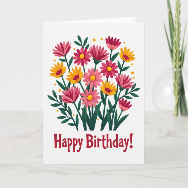 Tarjeta de cumpleaños de floración rosa amarilla (Anverso)