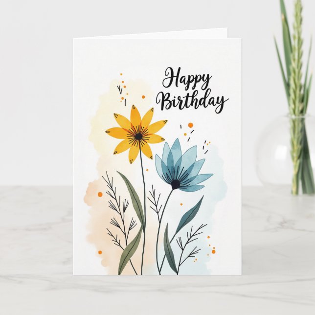 Tarjeta de cumpleaños de flores artísticas (Anverso)