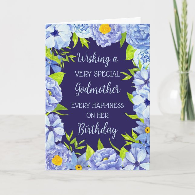 Tarjeta de cumpleaños de Flores Azules padrino (Anverso)