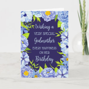 Tarjeta de cumpleaños de Flores Azules padrino