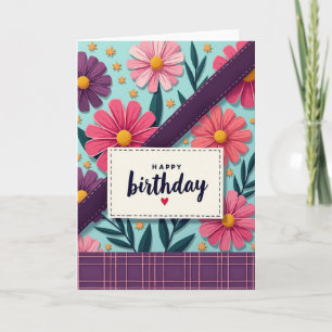 Tarjeta de cumpleaños de flores bordadas