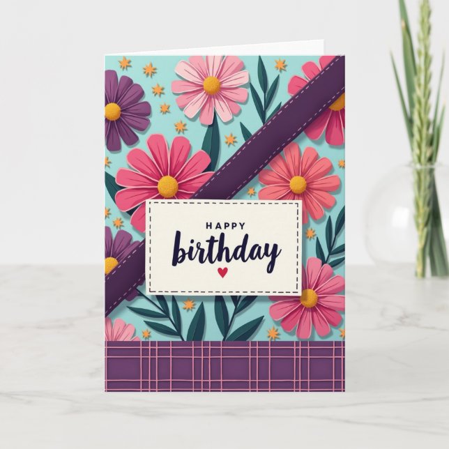 Tarjeta de cumpleaños de flores bordadas (Anverso)