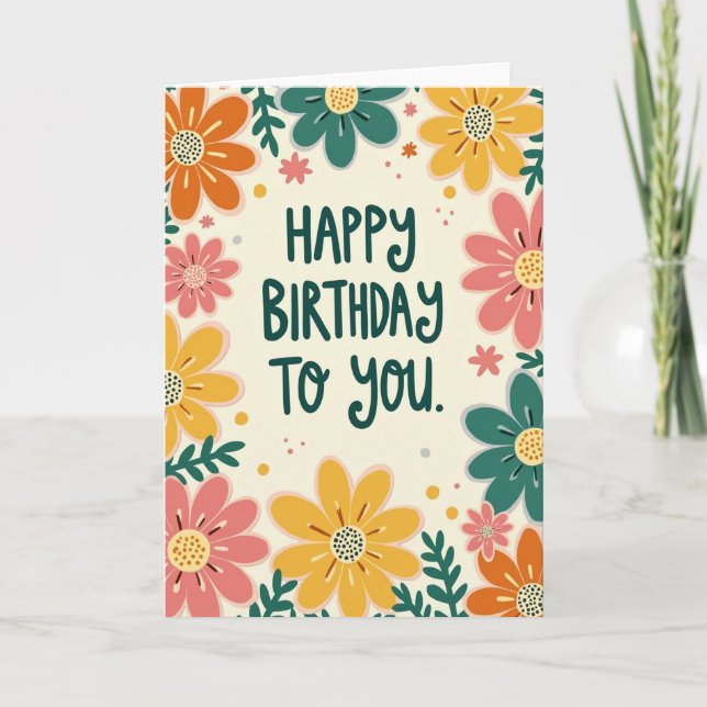 Tarjeta de cumpleaños de flores caprichosas (Anverso)