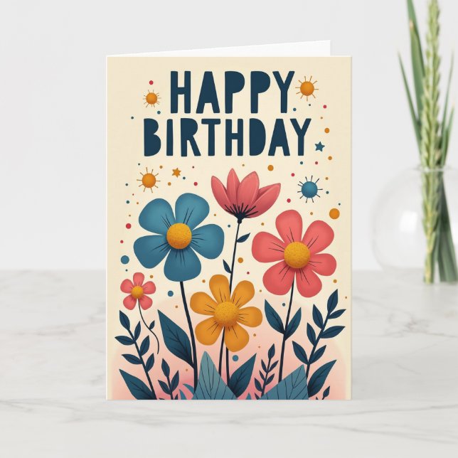 Tarjeta de cumpleaños de flores caprichosas (Anverso)