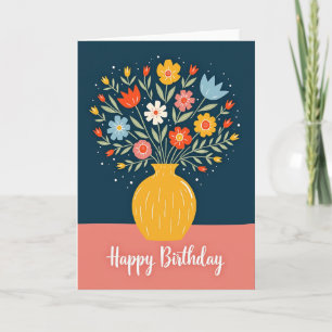 Tarjeta de cumpleaños de flores de arte popular