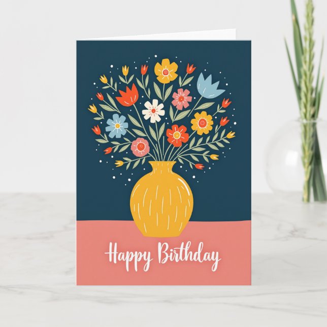 Tarjeta de cumpleaños de flores de arte popular (Anverso)