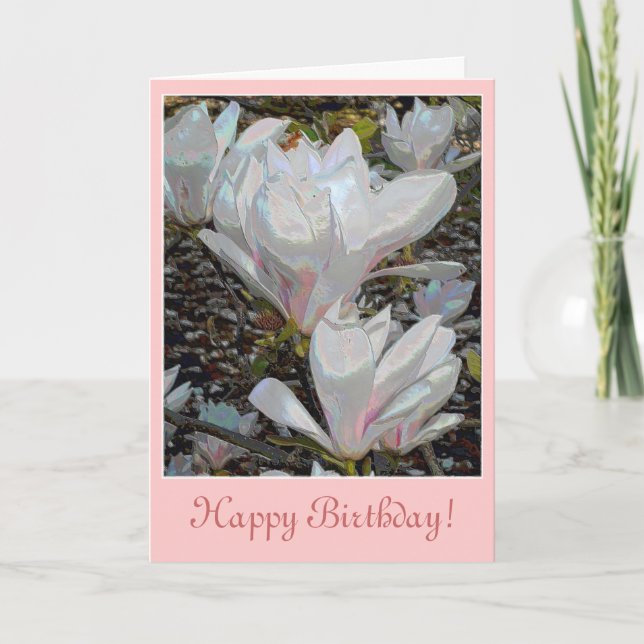 Tarjeta de cumpleaños de Flores de Magnolia Blanca (Anverso)