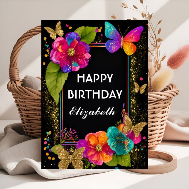 Tarjeta de cumpleaños de flores de peonía y maripo (Subido por el creador)