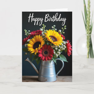 Tarjeta de cumpleaños de flores en jarra