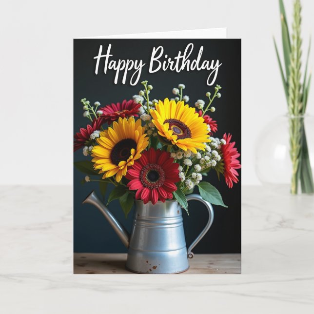 Tarjeta de cumpleaños de flores en jarra (Anverso)