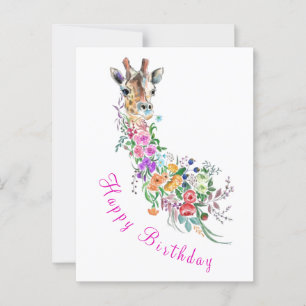 Tarjeta de cumpleaños de Flores Giraffe