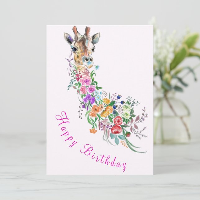Tarjeta de cumpleaños de Flores Giraffe (Anverso de pie)