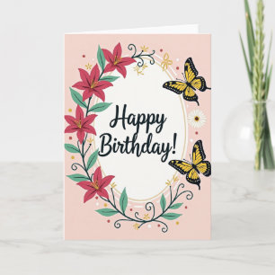 Tarjeta de cumpleaños de flores magenta