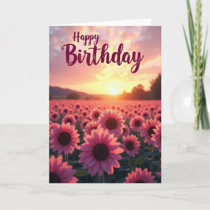 Tarjeta de cumpleaños de flores rosadas
