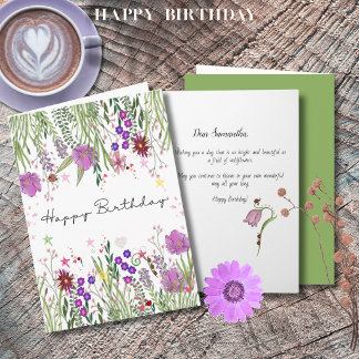 Tarjeta de cumpleaños de flores silvestres de acua