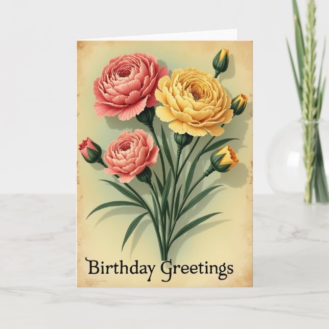 Tarjeta de cumpleaños de flores vintage cálida (Anverso)