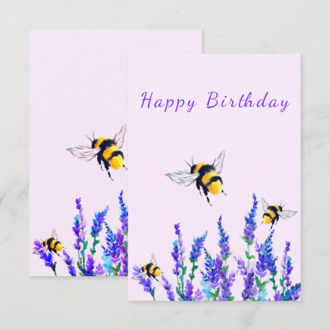 Tarjeta de cumpleaños de flores y abejas (Anverso / Reverso)