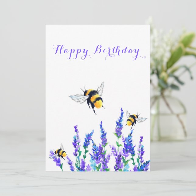 Tarjeta de cumpleaños de flores y abejas (Anverso de pie)