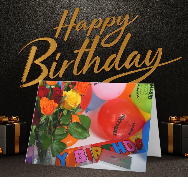 Tarjeta de cumpleaños de flores y globos (Flowers and Balloons Birthday Card)