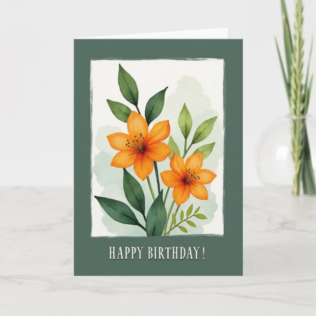 Tarjeta de cumpleaños de follaje verde (Anverso)