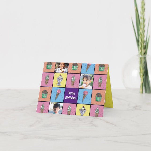 Tarjeta de cumpleaños de foto de crema de hielo pe (Anverso)