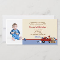 Tarjeta de cumpleaños de foto de Vagón Rojo de Oso