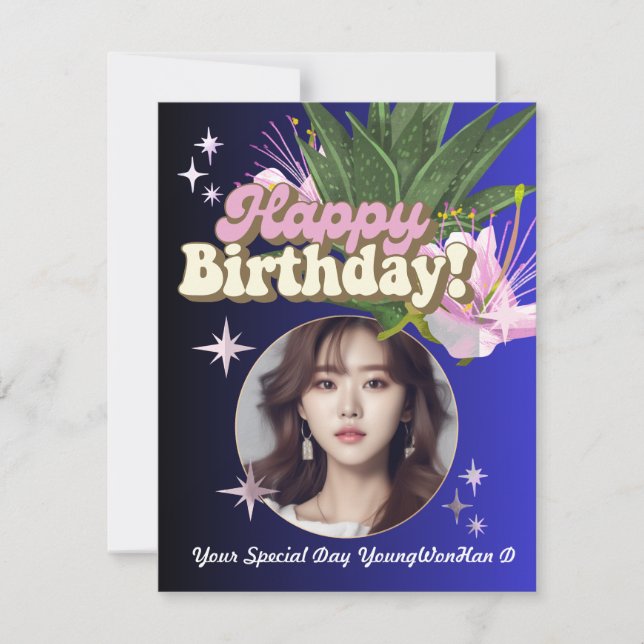 Tarjeta de cumpleaños de foto Minimalista azul per (Anverso)