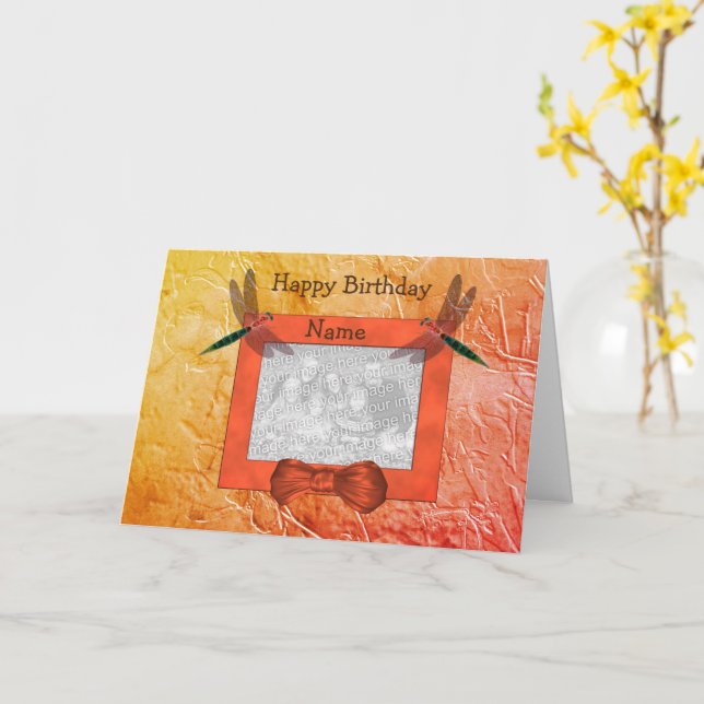 Tarjeta de cumpleaños de foto personalizada Dragon (flor amarilla)