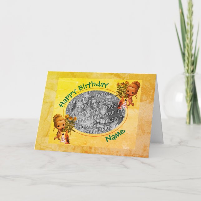 Tarjeta De Cumpleaños De Fotografía De chica Y Cac (Anverso)