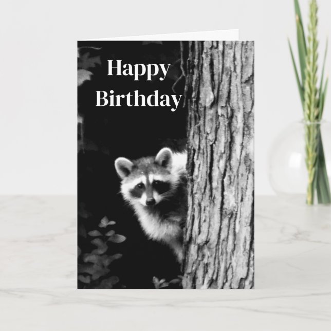 Tarjeta de cumpleaños de fotos de mapache blanco y (Anverso)