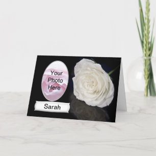 Tarjeta de cumpleaños de fotos de rosa blanco